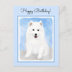 Samoyed Puppy Painting - Cute Original Dog Art Postcard