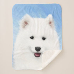 Samoyed Puppy Painting - Cute Original Dog Art Sherpa Blanket