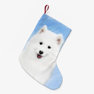 Samoyed Puppy Painting - Cute Original Dog Art Small Christmas Stocking