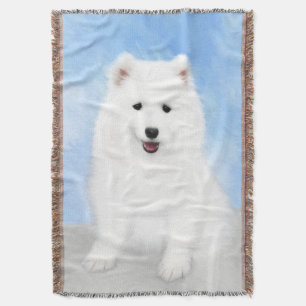 Samoyed Puppy Painting - Cute Original Dog Art Throw Blanket