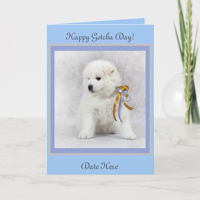 Samoyed Puppy & Ribbons Card Customize Text & Date (Front)