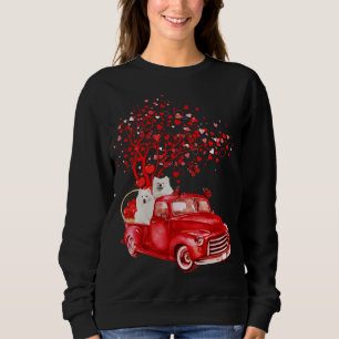 Samoyed Riding Red Truck Valentine Butterfly Heart Sweatshirt