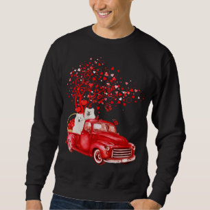Samoyed Riding Red Truck Valentine Butterfly Heart Sweatshirt