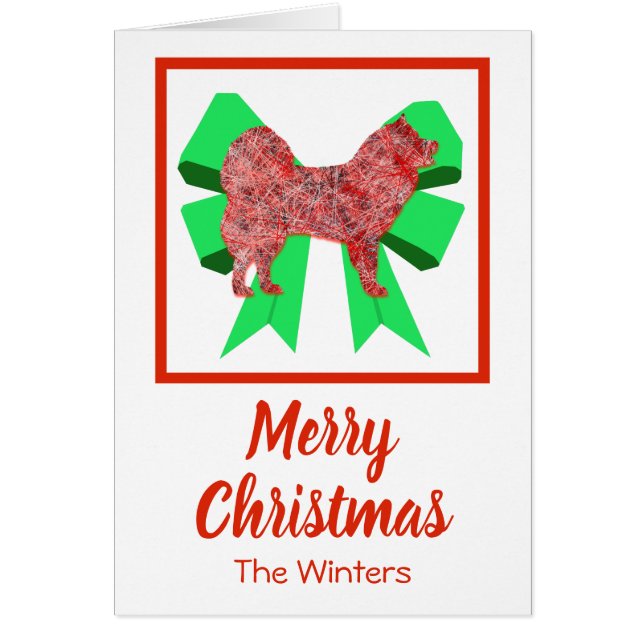 Samoyed Sammy Cute Christmas Dog & Green Bow Card (Front)