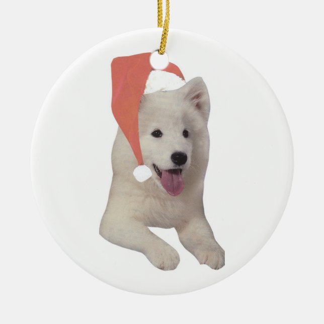 Samoyed Santa Hat Ornament (Front)