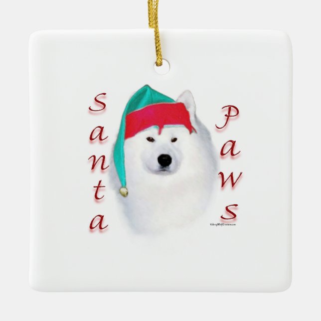 Samoyed Santa Paws Ceramic Ornament (Front)