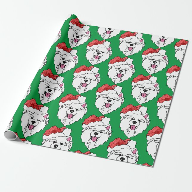 Samoyed Santa Wrapping Paper--Matte, Glossy &Linen Paper (Unrolled)