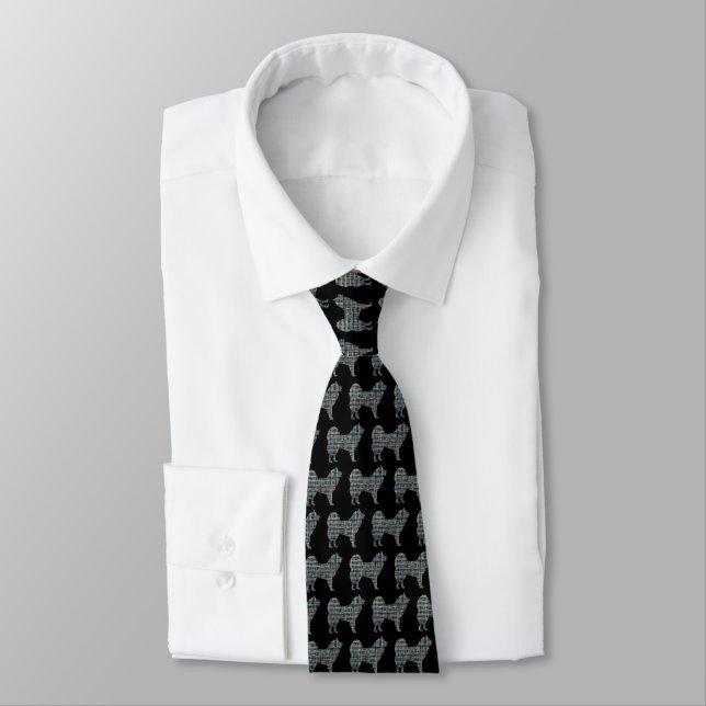 Samoyed Silhouette Dog Yellow & Blue Black Tie (Tied)