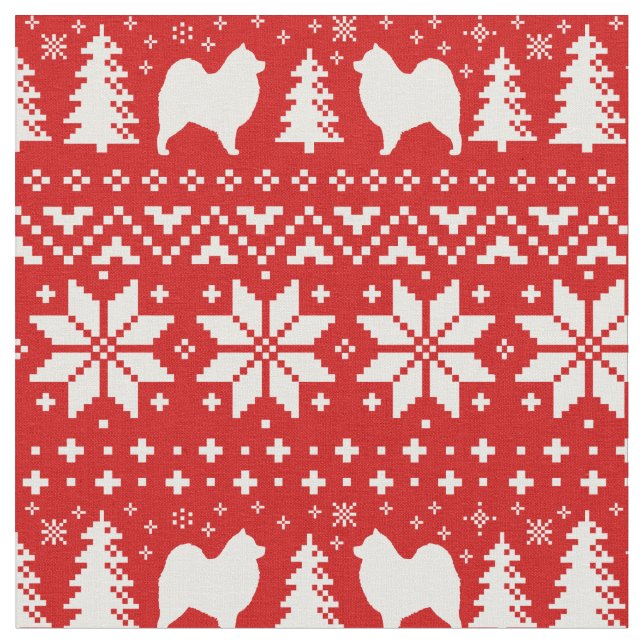 Samoyed Silhouettes Christmas Holiday Patterned Fabric (Close Up)