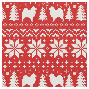 Samoyed Silhouettes Christmas Pattern Red Fabric