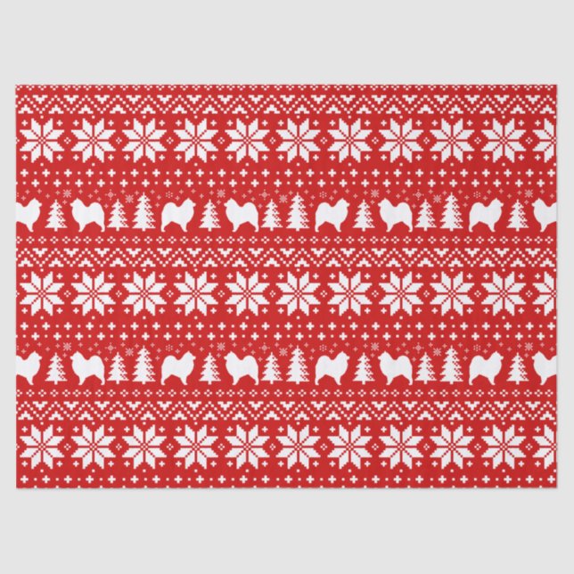 Samoyed Silhouettes Christmas Pattern Red Tissue Paper (Front)
