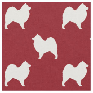 Samoyed Silhouettes Pattern Red Fabric