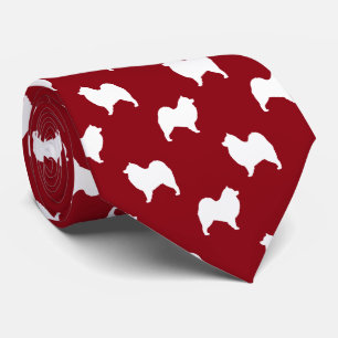Samoyed Silhouettes Pattern Red Tie