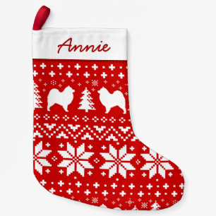 Samoyed Silhouettes Red and White Pattern Small Christmas Stocking