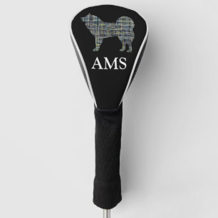 Samoyed Smiling Sammy Dog Silhouette Y&Blue Grid Golf Head Cover