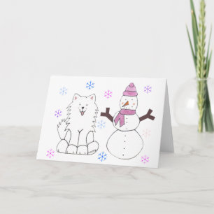 Samoyed & Snowman Holiday Card