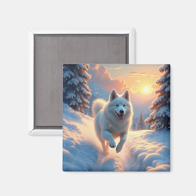 Samoyed Snowy Mountain Adventure Christmas Magnet (Front/Back)