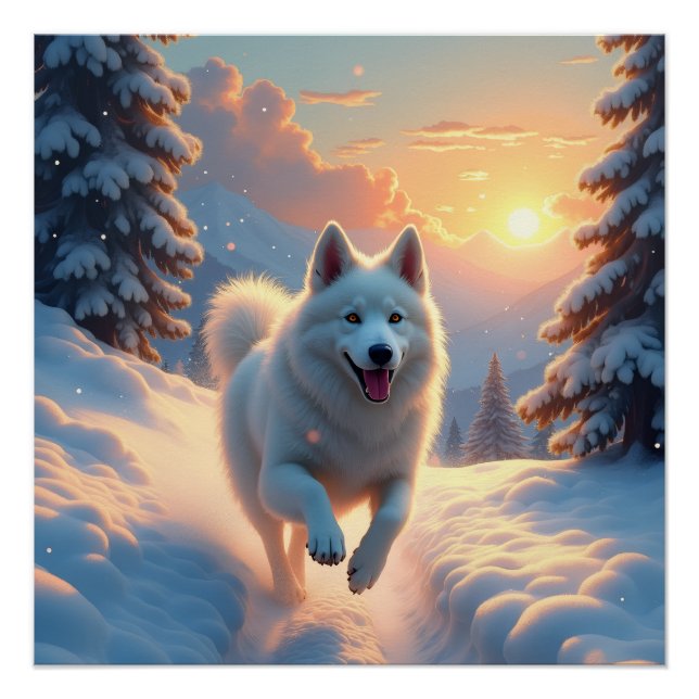Samoyed Snowy Mountain Adventure Christmas Poster (Front)