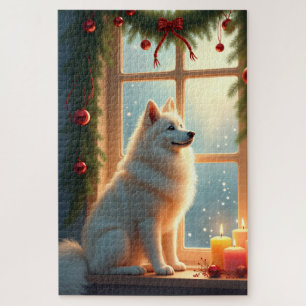 Samoyed Under the Mistletoe Christmas Painting Jigsaw Puzzle