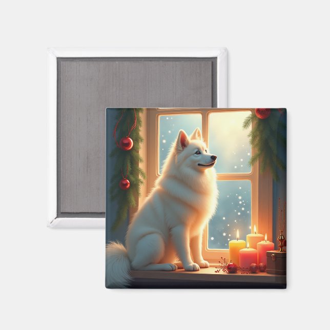 Samoyed Under the Mistletoe Christmas Painting Magnet (Front/Back)
