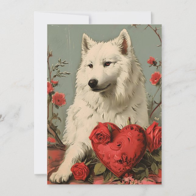 Samoyed Vintage Valentine's day  Holiday Card (Front)