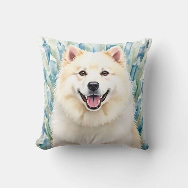 Samoyed Watercolor Ice Crystal Art Cushion (Front)