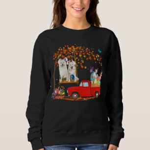 Samoyed Wearing Bunny Ear Red Truck With Eggs Sweatshirt