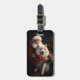 Samoyed With Santa Claus Festive Christmas Luggage Tag
