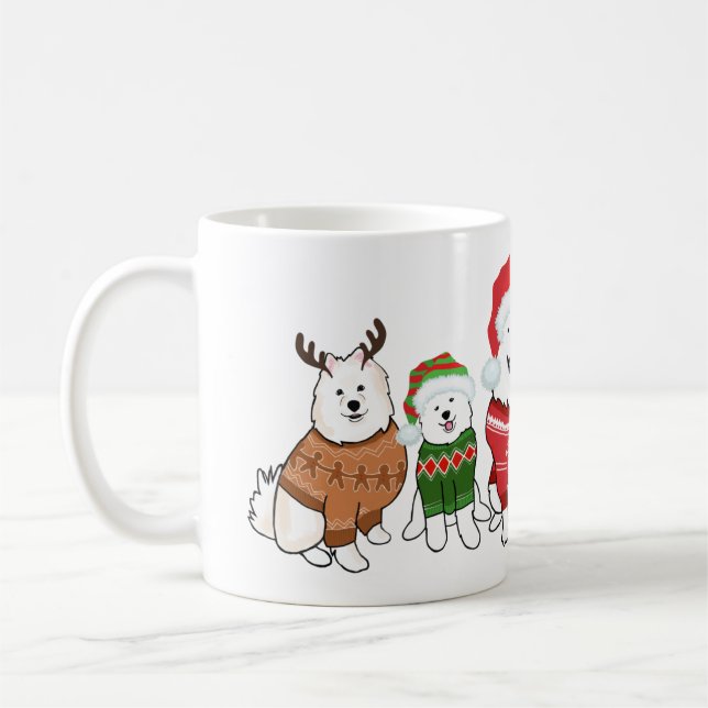Samoyeds in Christmas Jumpers Coffee Mug (Left)