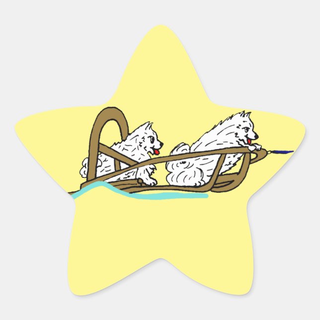 Samoyeds in Sled Star Sticker (Front)