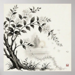 Sampaguita — Philippine National Flower Sumi-e Poster