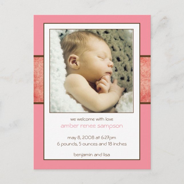 Sample Amber Birth Announcement Postcard (Front)