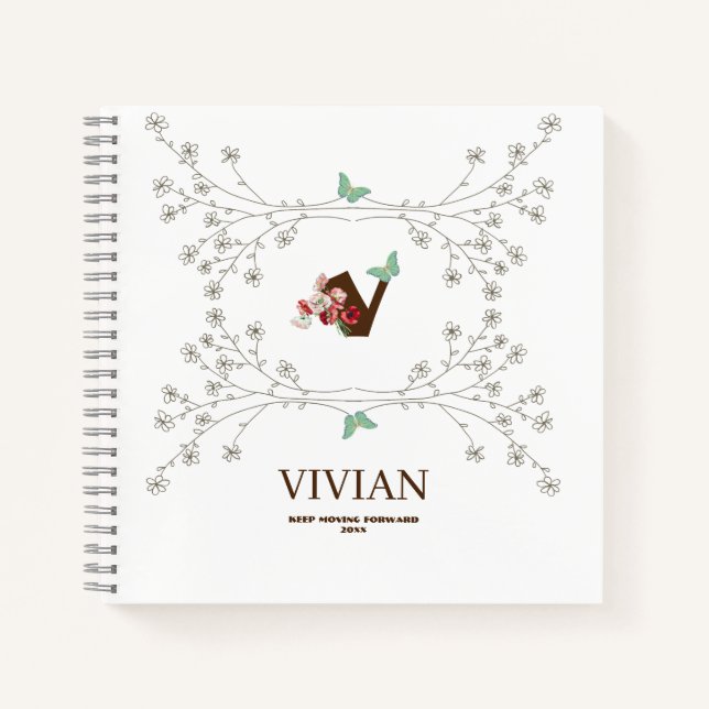 Sample Butterfly and Floral Frame Name Initial Notebook (Front)
