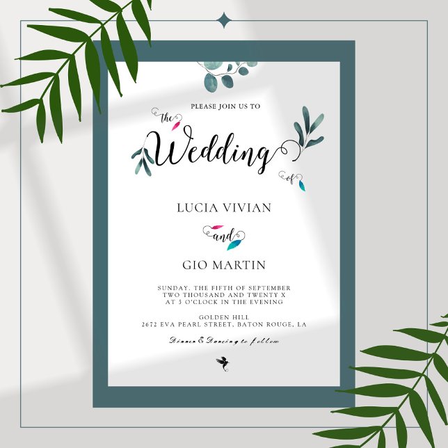 Sample calligraphy Eucalyptus Leaves wedding Invitation (Creator Uploaded)