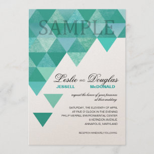 SAMPLE champagne shimmer Geometric Triangles teal Invitation