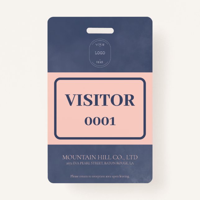 Sample Dry Navy Blue Barcode Visitor Card ID Badge (Front)