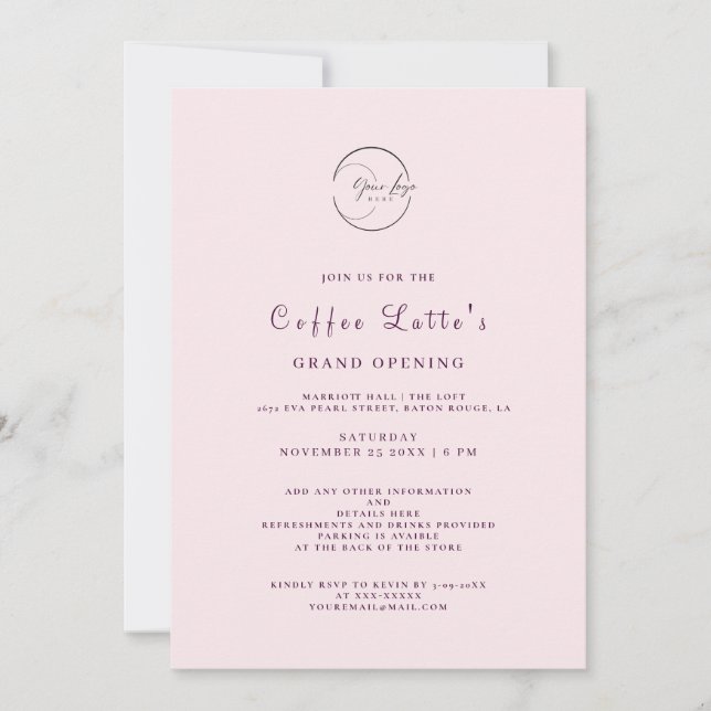 Sample Light Pink Minimalist Business Opening Invitation (Front)