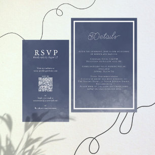 Sample Navy Blue Typography Wedding QR RSVP Enclosure Card