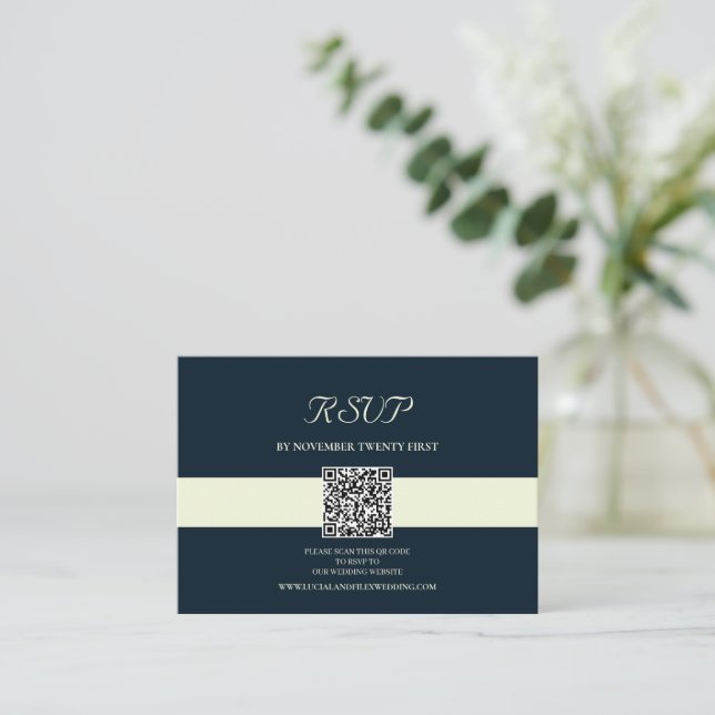 Sample Navy QR Code Scan RSVP Card (Standing Front)