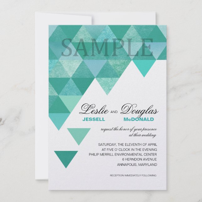 SAMPLE pearl shimmer Geometric Triangles teal Invitation (Front)
