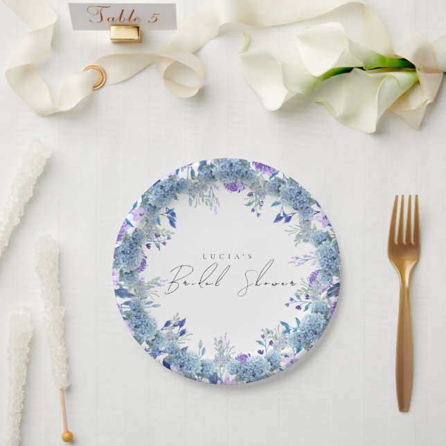 Sample Purple Floral Garden Blue Bridal Shower Paper Plate (Wedding)