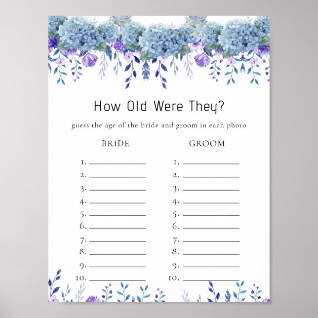 Sample Purple Floral Garden Bridal Shower Game Poster (Front)