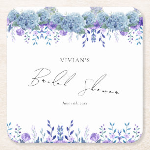 Sample Purple Floral Garden Bridal Shower  Square Paper Coaster