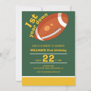 Sample Retro Football First Year Down 1st Birthday Invitation