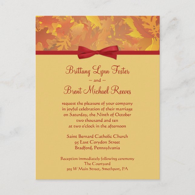 Sample Wedding Invitation - Autumn Leaves - Light (Front)