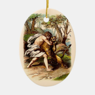 Samson And The Lion Ceramic Tree Decoration