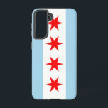 Samsung Galaxy S21 Case Flag of Chicago, U.S.A.<br><div class="desc">Transform your Samsung Galaxy S21 into a symbol of Chicago pride with our exclusive phone cover featuring the city's flag! Crafted with precision, this cover proudly displays the iconic elements of the Chicago flag. The design features four red stars representing historical events: Fort Dearborn, the Great Chicago Fire, the World's...</div>