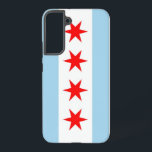 Samsung Galaxy S22 Plus Case Flag of Chicago<br><div class="desc">Transform your Samsung Galaxy S22 Plus into a symbol of Chicago pride with our exclusive phone cover featuring the city's flag! Crafted with precision, this cover proudly displays the iconic elements of the Chicago flag. The design features four red stars representing historical events: Fort Dearborn, the Great Chicago Fire, the...</div>