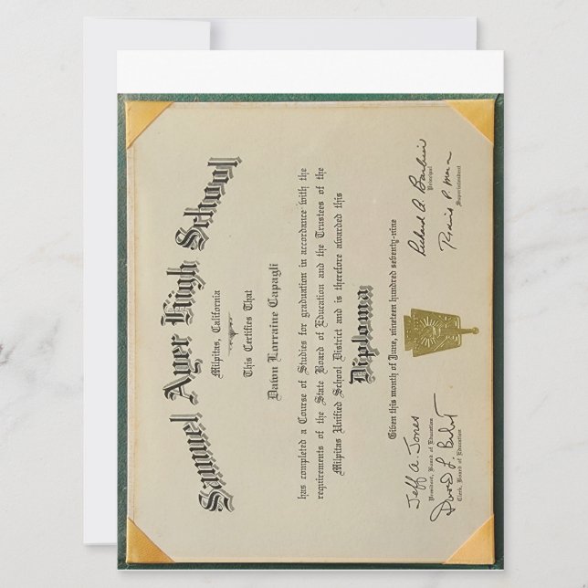 Samuel Ayer High School Replica Diploma Invitation (Front)
