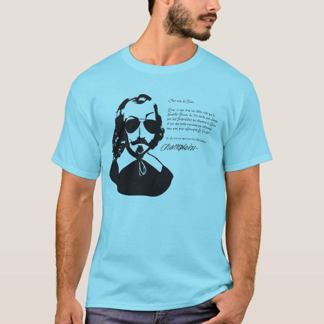 Samuel Champlain Hipster texte du future+lunettes T-Shirt (Front)